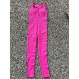 QQQ Pink Ribbed Bodysuit Jumpsuit Sleeveless One Piece Romper‎ Activewear S